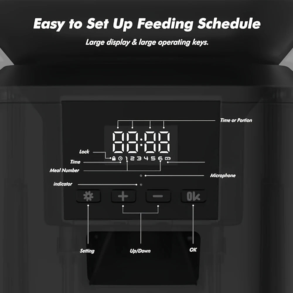 8 L Automatic Cat Feeder, Smart Pet Food Dispenser with Key Control, Voice Recorder, Dual Power Supply, Timed Auto Dog Feeder with Stainless Steel Bowl.