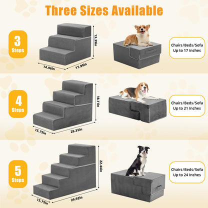 3-5 Step Right Angled Foam Dog Stairs Ramp for Small Dogs. Non-Slip Indoor Pet Ladder Ramp Stairs for Home.  3 Step, 4 Step and 5 Step Options Available.