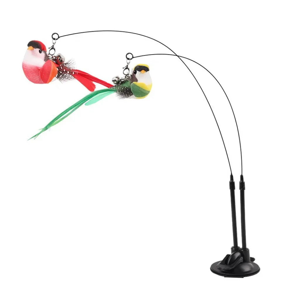 Anti-chewing metal telescopic cat toy stick with multiple replaceable heads and long-lasting durability.