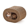 Cat House, Handwoven Cat Cave Pet Cube.  Rattan Cat Beds Indoor Kitten House with Double-Sided Soft Cushions,