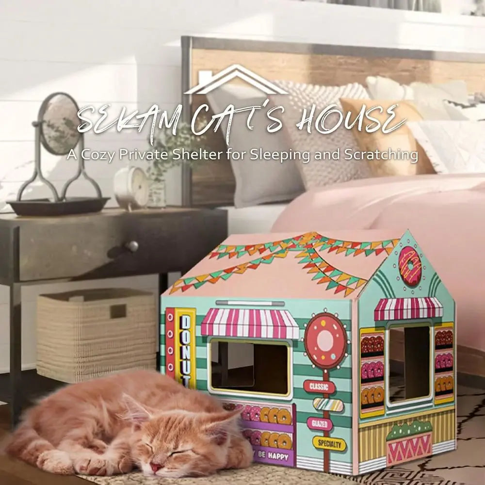 Cat Scratchers Cat House with Catnip.  Donut Shop for Indoor Outdoor,