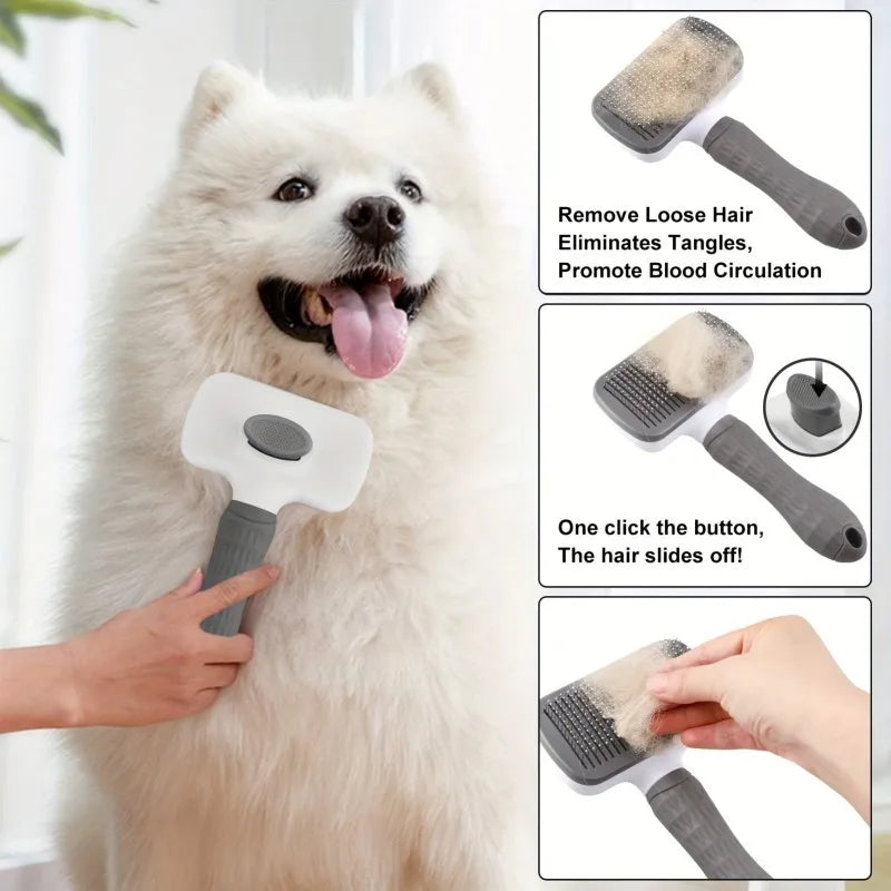 One-Step Clean Pet Grooming Brush.  Gentle Hair Remover.  Massage Tool for Dog and Cat, Long or Short Coat.