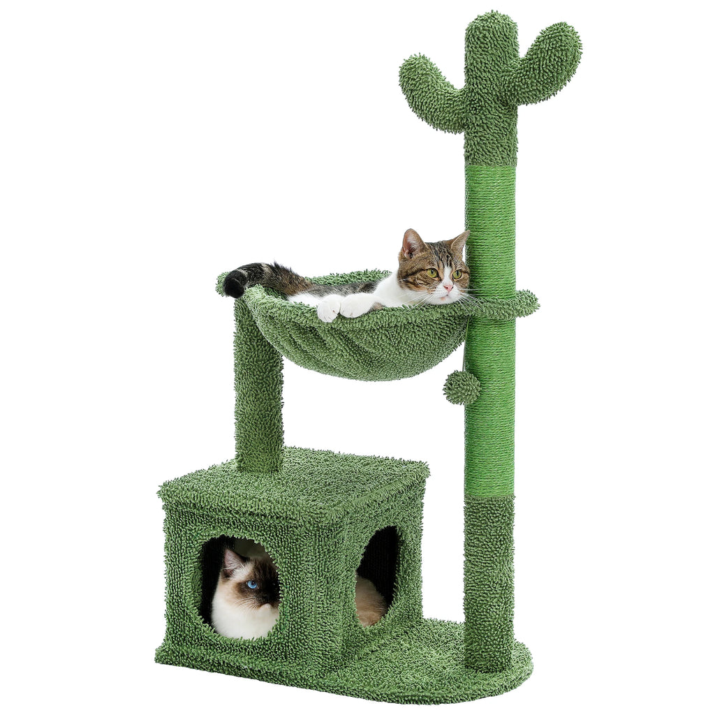 Cactus Cat Tree with Large Condo, Hammock, Dangling Ball, Small Cat Tower, Cat Scratching Post for Indoor Cats.  Limit 8.7 lb.
