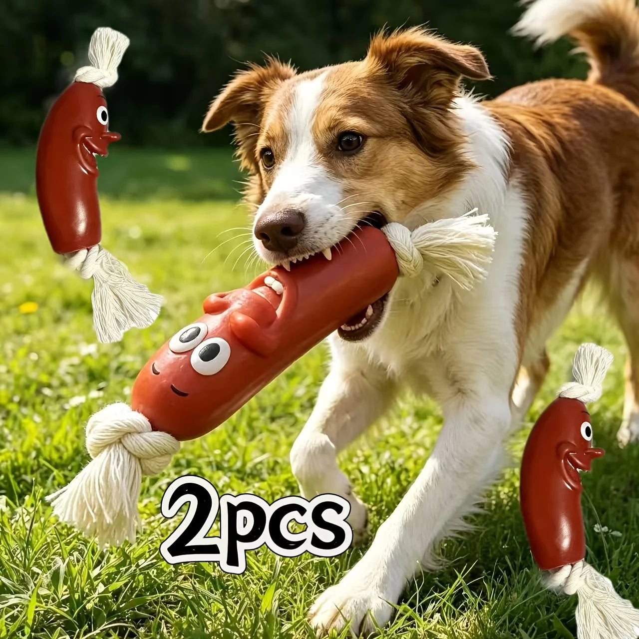 Pet Toy Sausage or Dog Bite Toy with Rope (Two Pieces).