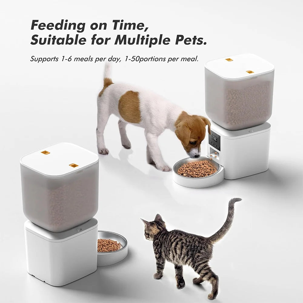 8 L Automatic Cat Feeder, Smart Pet Food Dispenser with Key Control, Voice Recorder, Dual Power Supply, Timed Auto Dog Feeder with Stainless Steel Bowl.