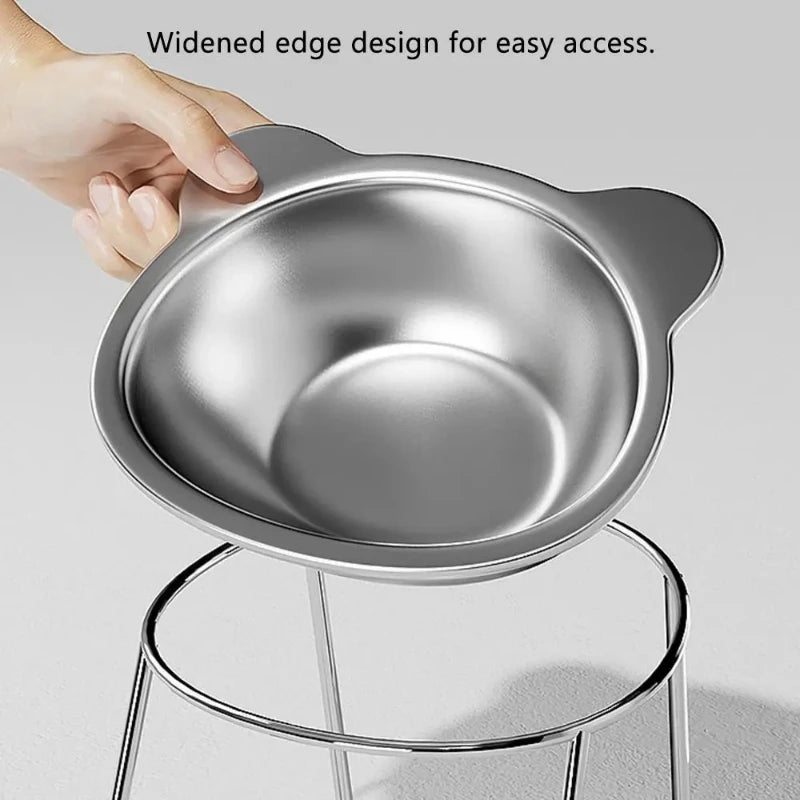 Stainless Steel Raised Cat Bowl with 15° Elevated Non-Slip Design for Cats and Puppies.