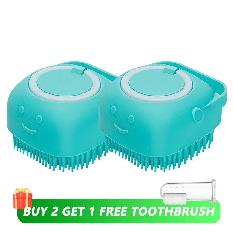 Pet Bathing Brush with Shampoo Dispenser.