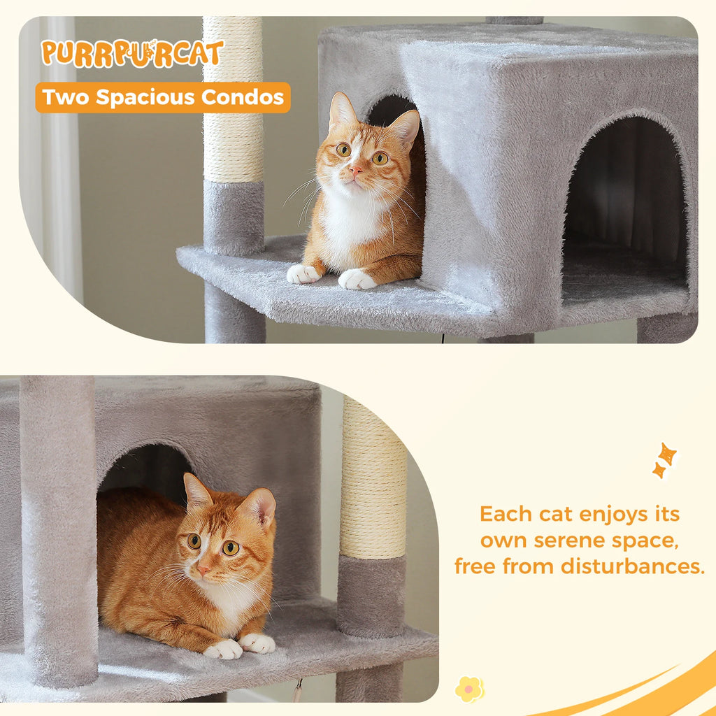 Tall Cat Tree Tower with Hammock, Condo House, Scratching Posts, Perch, Furniture and Cat Toys for Indoor Cats.