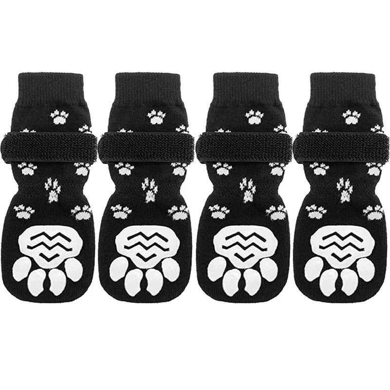 4 Pieces per set Anti-Slip Dog Socks with Straps Traction Control for Indoor on Hardwood Floors.