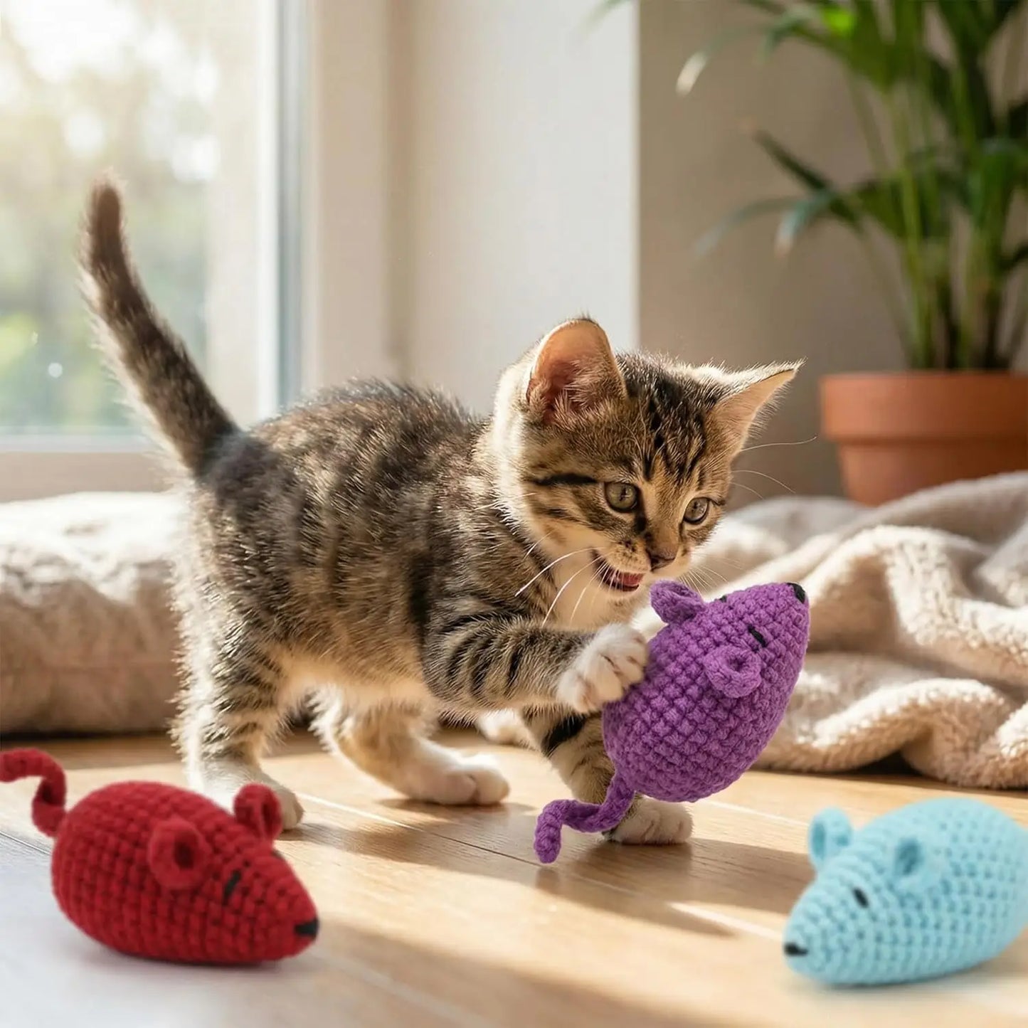 Handmade Yarn Mice Toys with Catnip.
