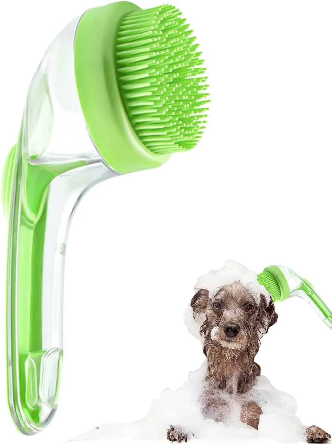 Pet Bath Brush with Shampoo Dispenser.