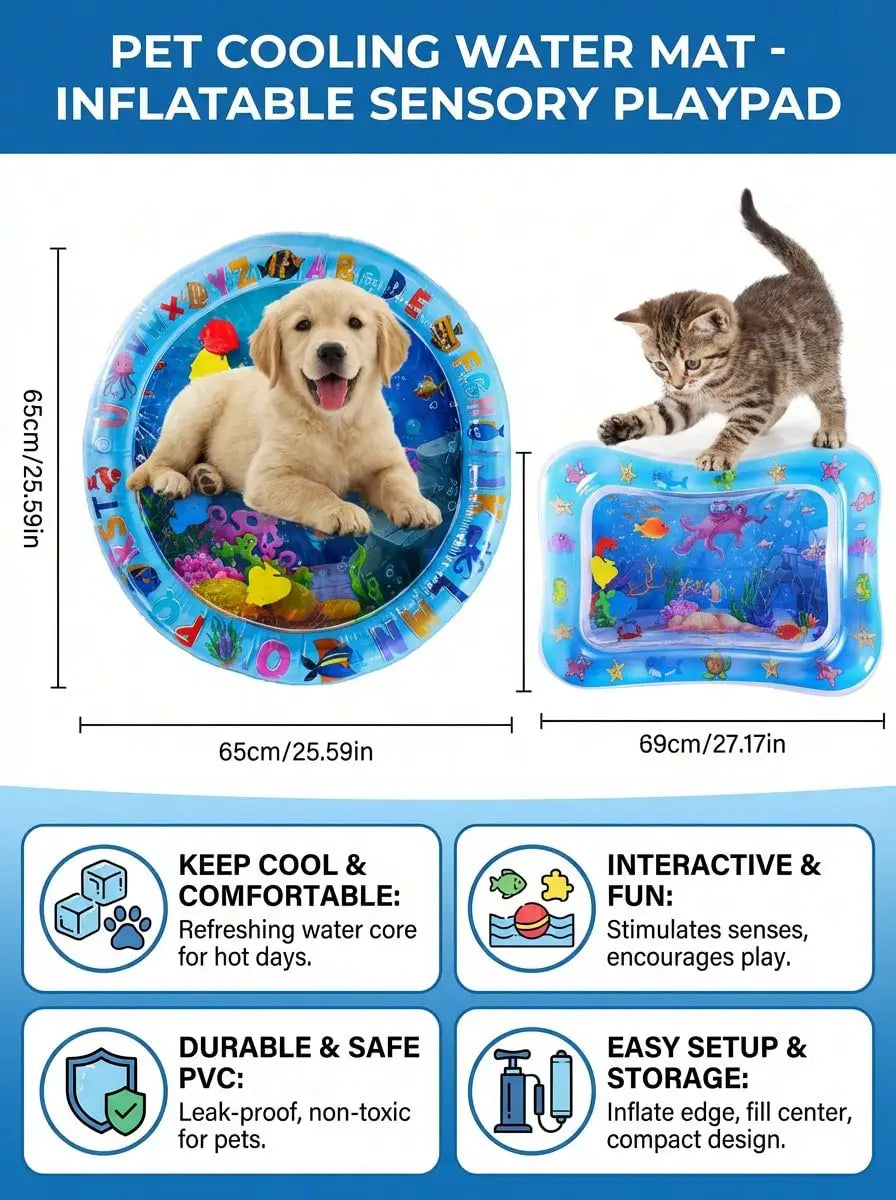 Water Filled Inflatable Round And Square Cat and Dog Water Sensory Play Mat.