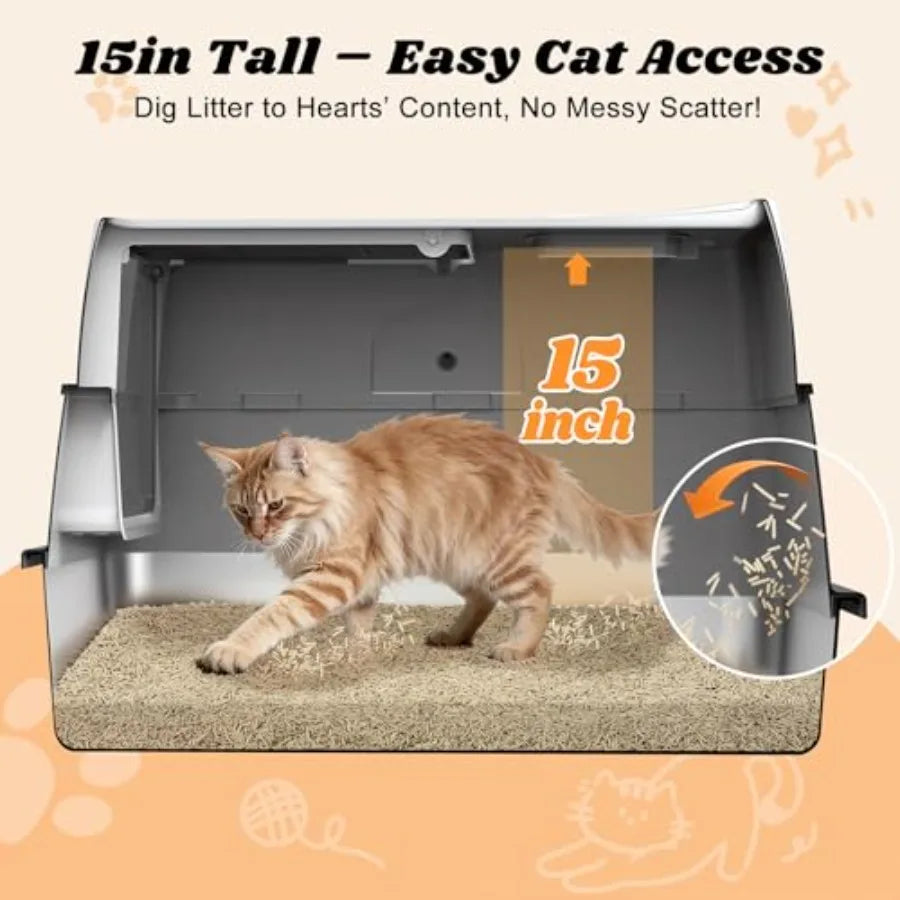 Stainless Steel Litter Box.  Enclosed Cat Litter Box with Lid for Big Cats.  High Sided Metal Litter Boxes.  100% Anti-Urine Leakage.