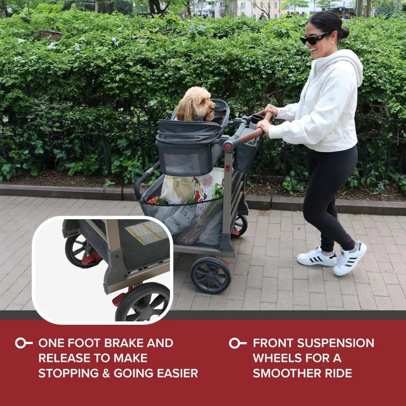 2026 New Pet Foldable Cart - Luxury & Dog Stroller with Large Shopping Basket, Cup Holders, . For Small Dogs or Cats (20 lb.).  Stroller has brakes.