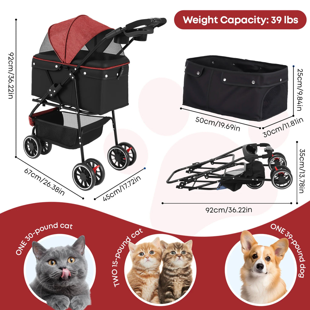 Pet Stroller For Small to Medium Cats and Small Dogs.