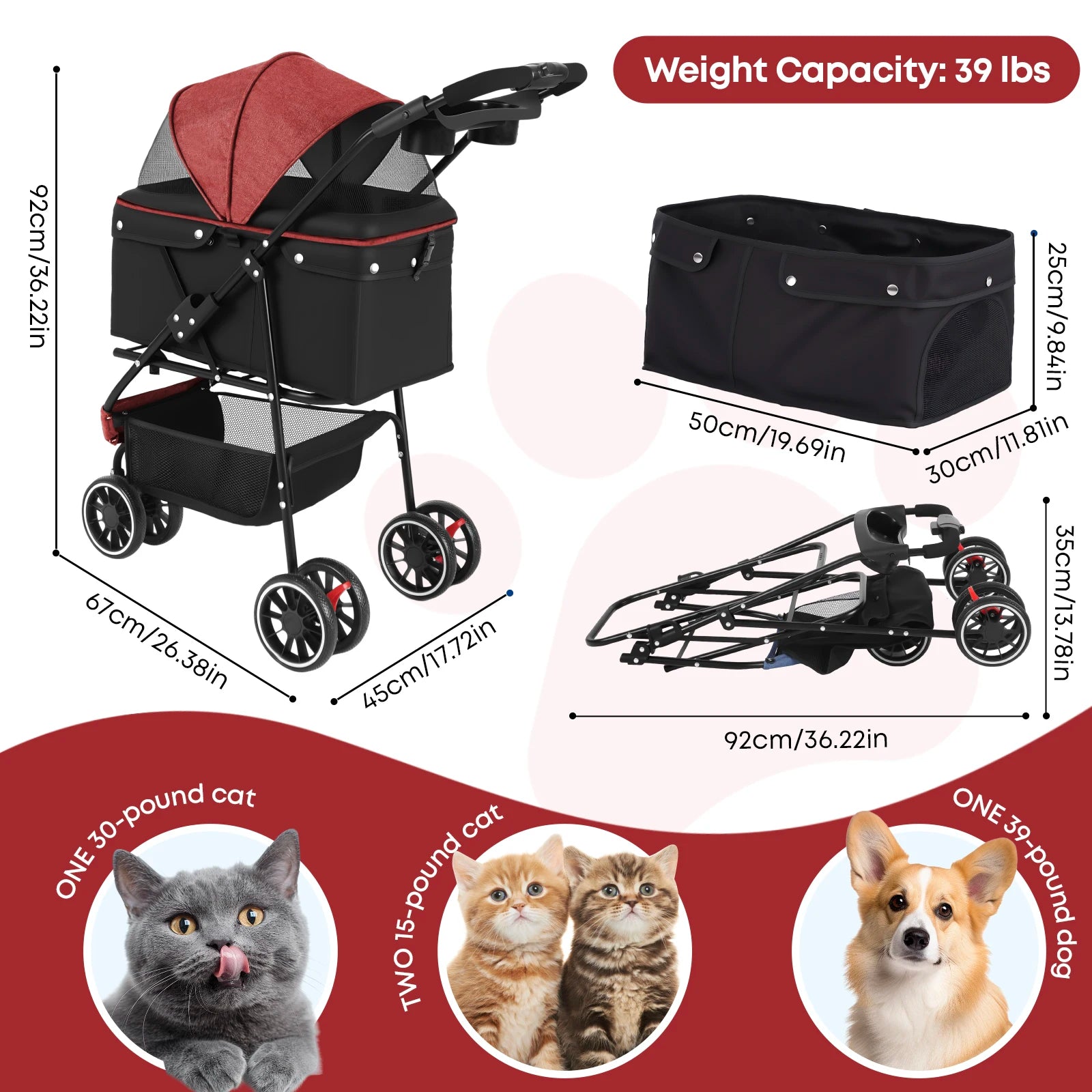 Pet Stroller For Small to Medium Cats and Small Dogs.