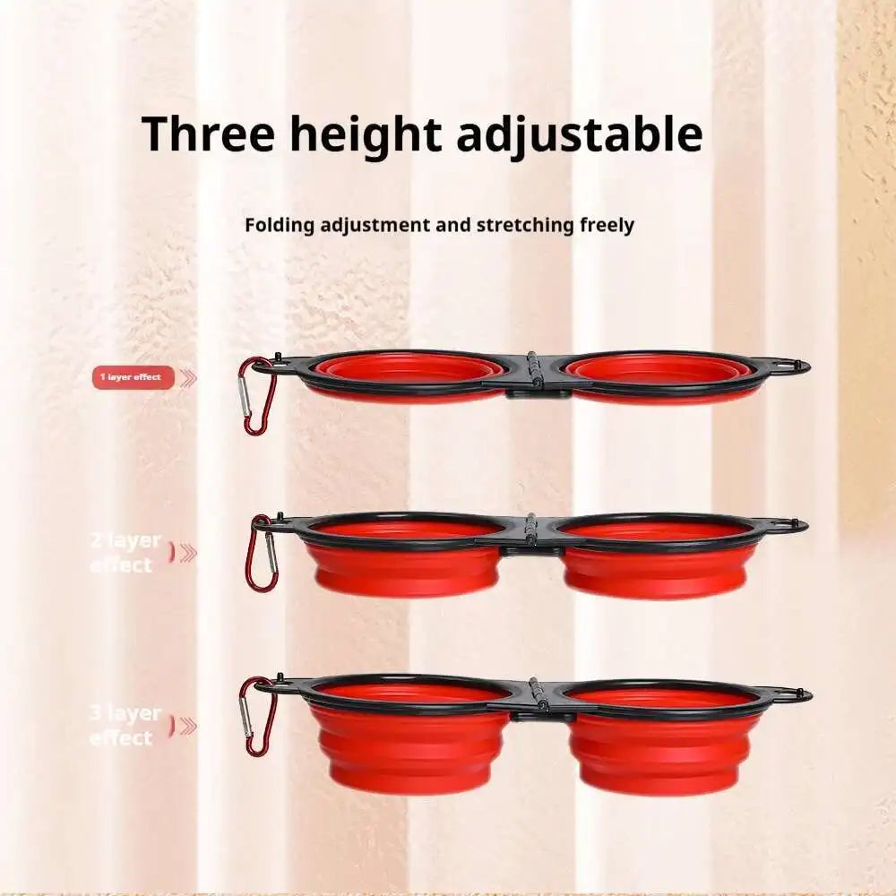 2 in 1 Collapsible Double Dog Travel Bowl.  Folding Bowl Allows One Side for Food and the Other for Water.