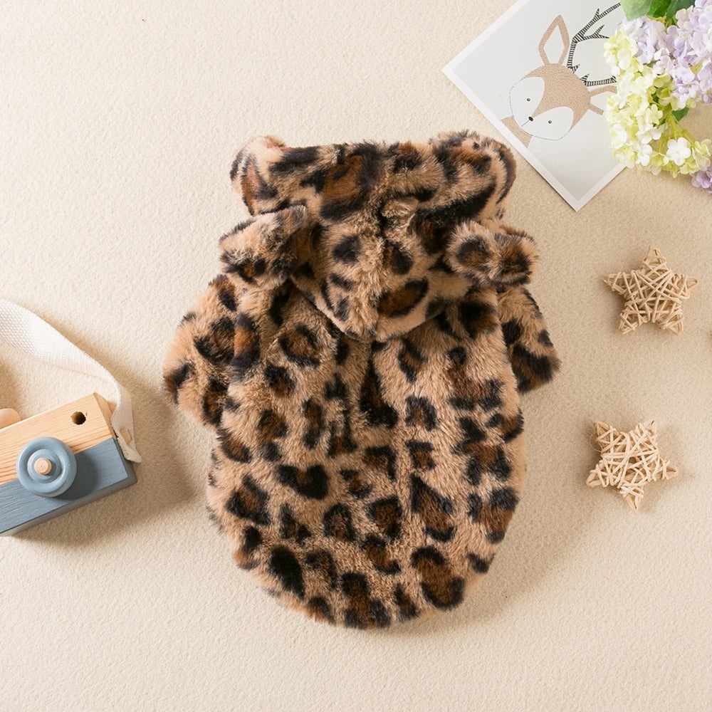 Warm Fleece Dog Hoodie,  Leopard Dog Coat for Small Medium Dogs Pet Costumes