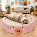 Cute Cartoon Cat Scratcher Bed Round Sisal Scratch Pad with Soft Plush Edge Wear-Resistant.  For Indoor Cat.