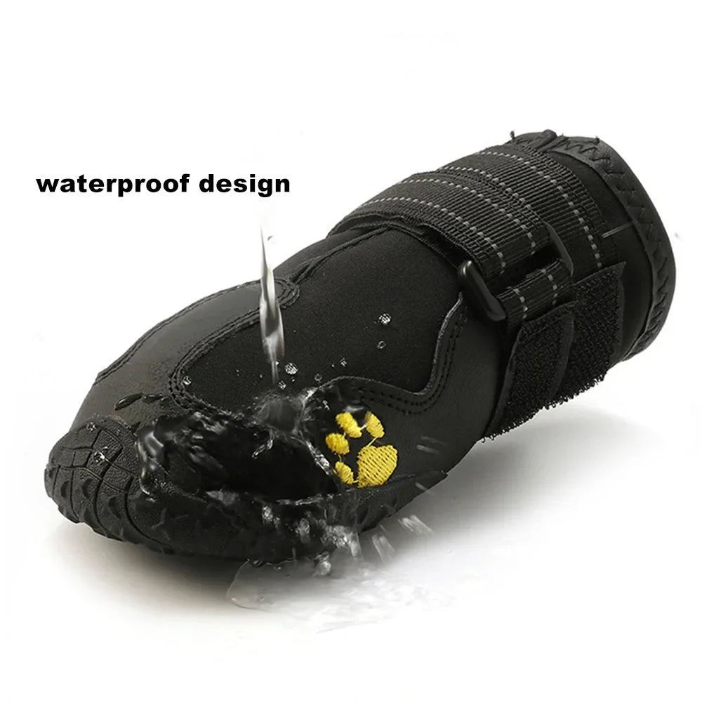 Waterproof Dog Shoes Anti-Slip Rubber Dog Booties for Summer Hot Pavement;  Winter Snow Dog Boots Reflective 4pcs.