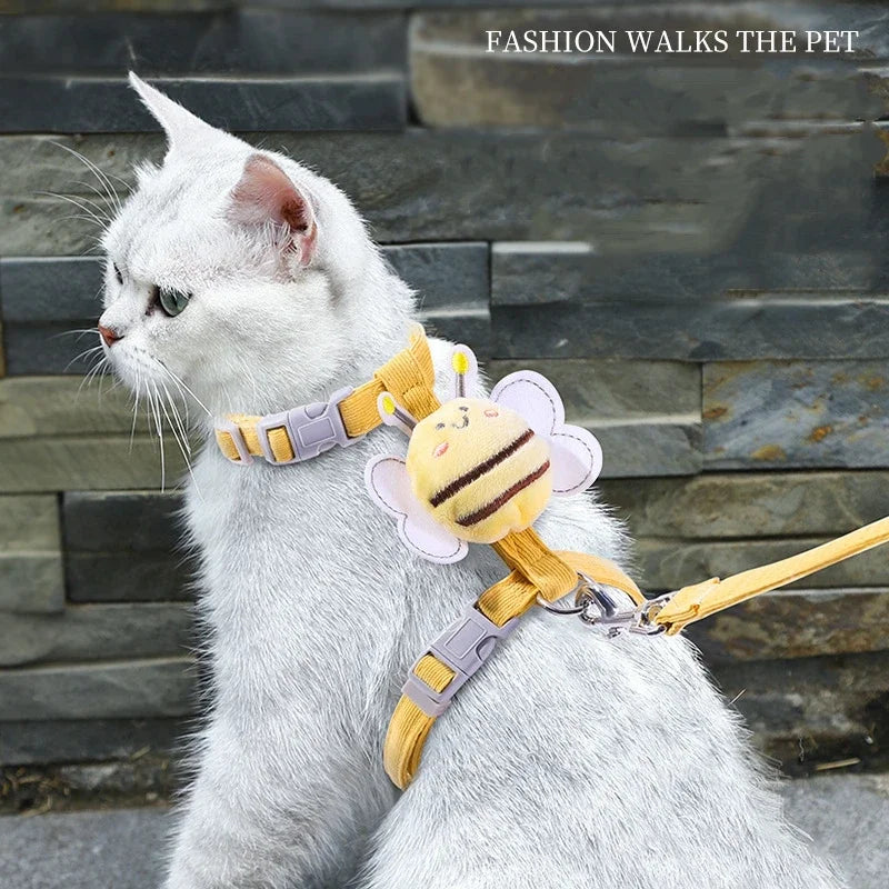 Pet Harness Leash Collar Set Cartoon Bee.