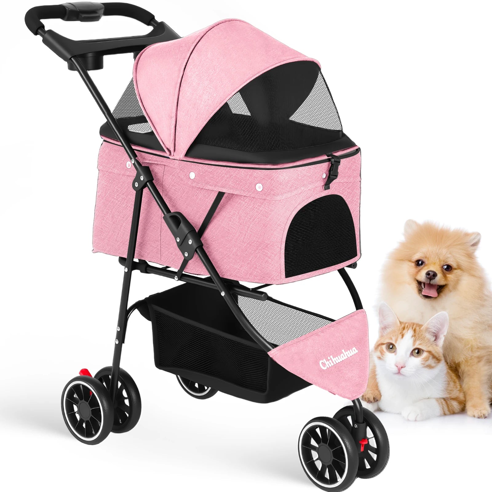 Three Wheels Pet Stroller for Puppies, Medium Dogs and Cats.