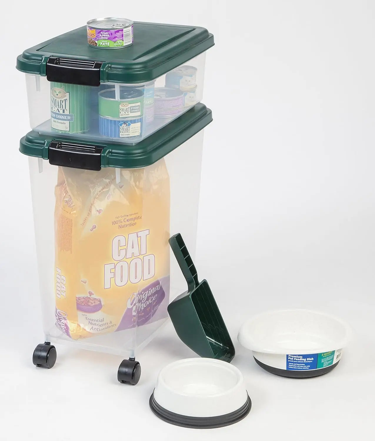 Dog Food Storage Container with Treat Box & Scoop.
