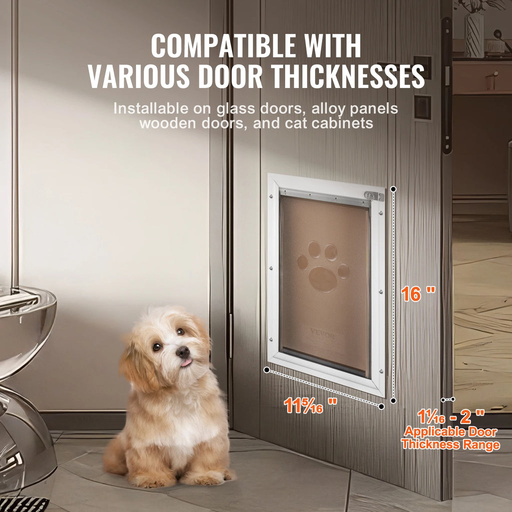 SucceBuy Pet Door Aluminum Frame with Lock and Flap System Weatherproof Doggy Door for Interior or Exterior.