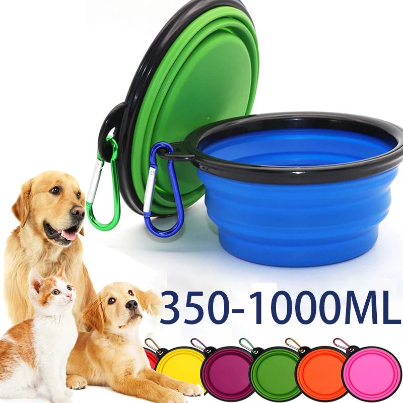 Folding Portable Silicone Dog Feeder Bowl 2 In 1 Pet Dispenser.
