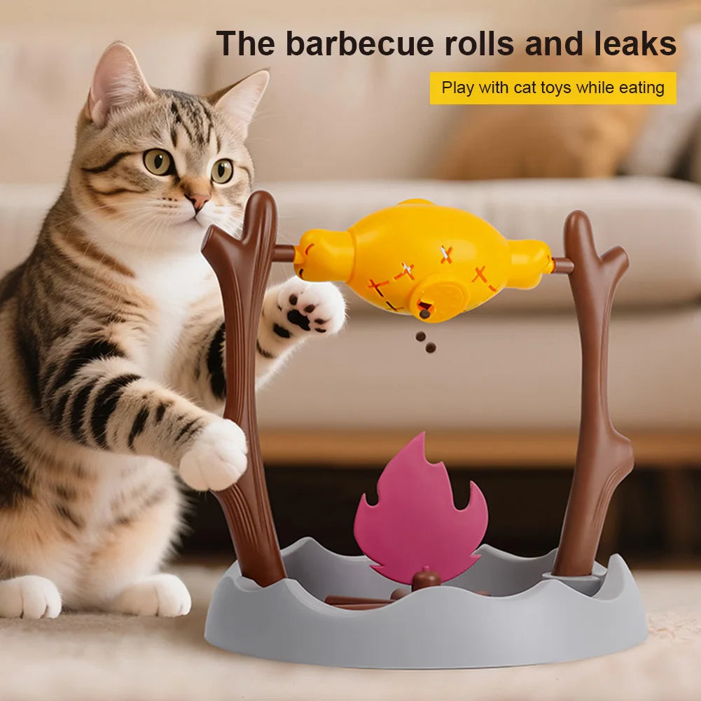 Cats Treat-Dispensing Slow Feeder 360° Rotating Grilled Fish Spinning Toy.