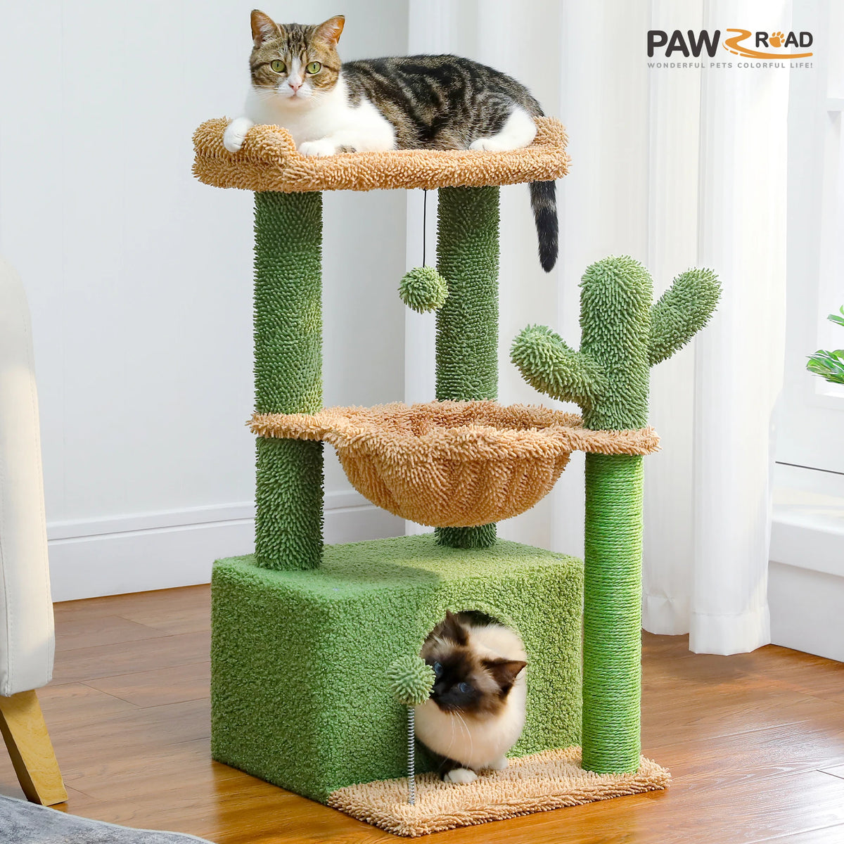 Cat Tree with Cat Condo, Scratching Post & Hammock