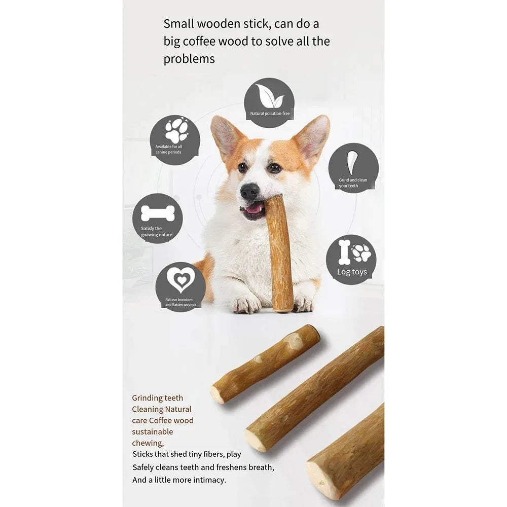 Natural Coffee Wood Dog Chew Toys,  Long Lasting Chewable Sticks.  Relieves Stress for Dogs and May Be Given to Puppies also.