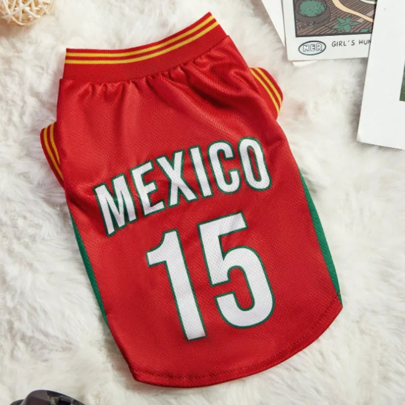 Summer Mesh Breathable Dog Sport Jersey Basketball T-Shirt.   Sizes Puppies to Large Dogs.