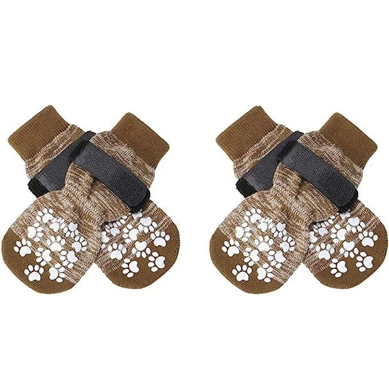 4 Pieces per set Anti-Slip Dog Socks with Straps Traction Control for Indoor on Hardwood Floors.