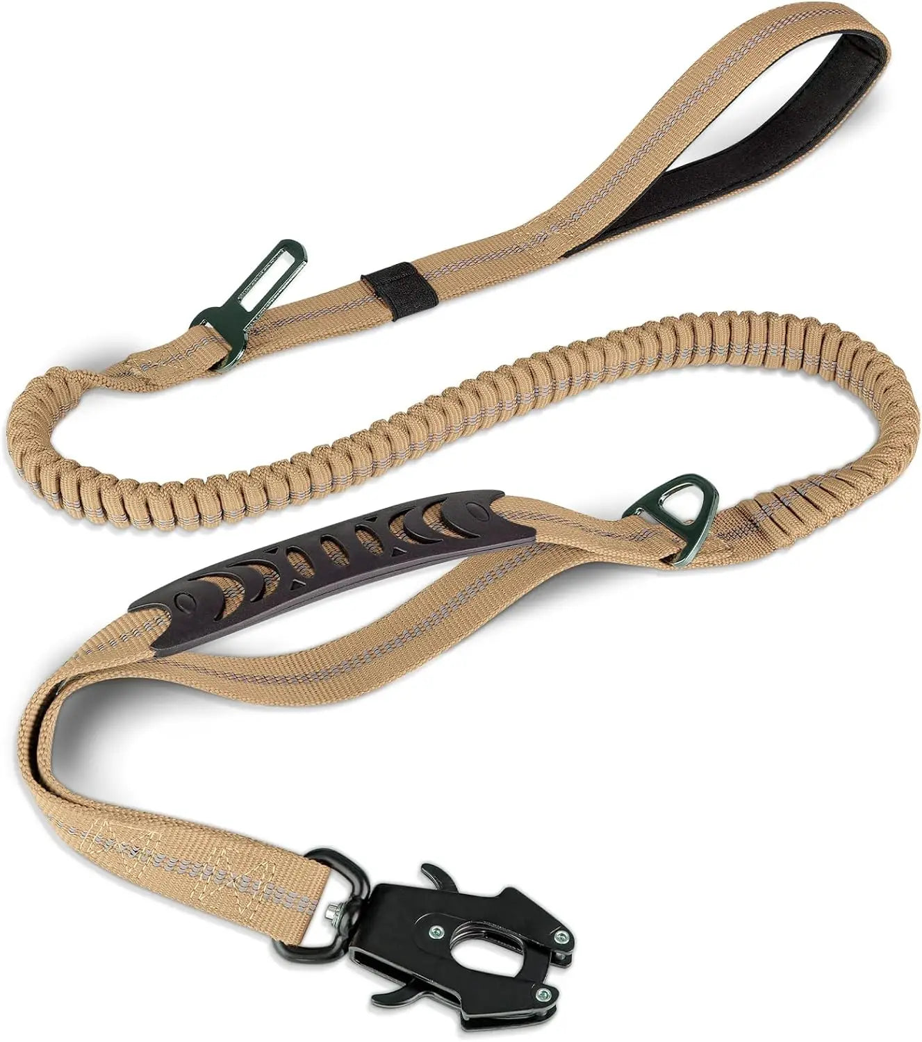 Reflective Shock Absorbing Pet Leashes with Car Seatbelt for Large Dogs.  Heavy Duty Tactical No Pull Dog Leash.