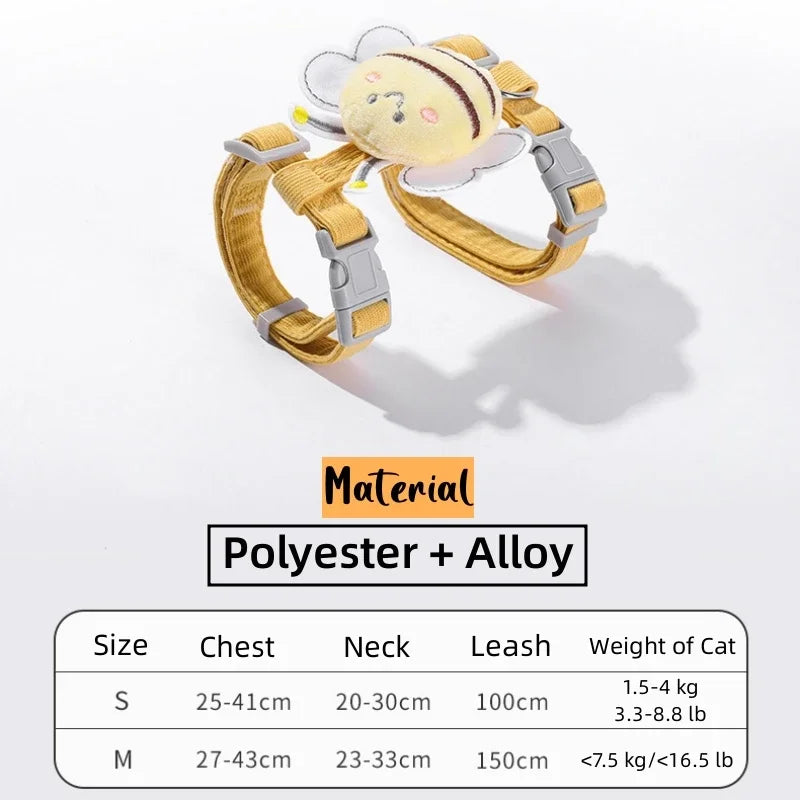 Pet Harness Leash Collar Set Cartoon Bee.