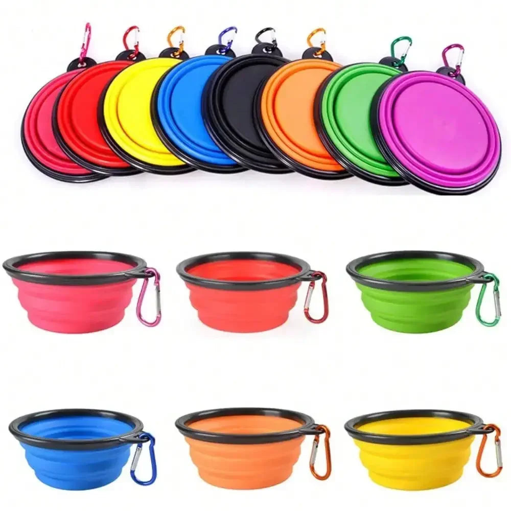 Folding Silicone Dog Feeder Bowl 2 In 1 with Carabiner.