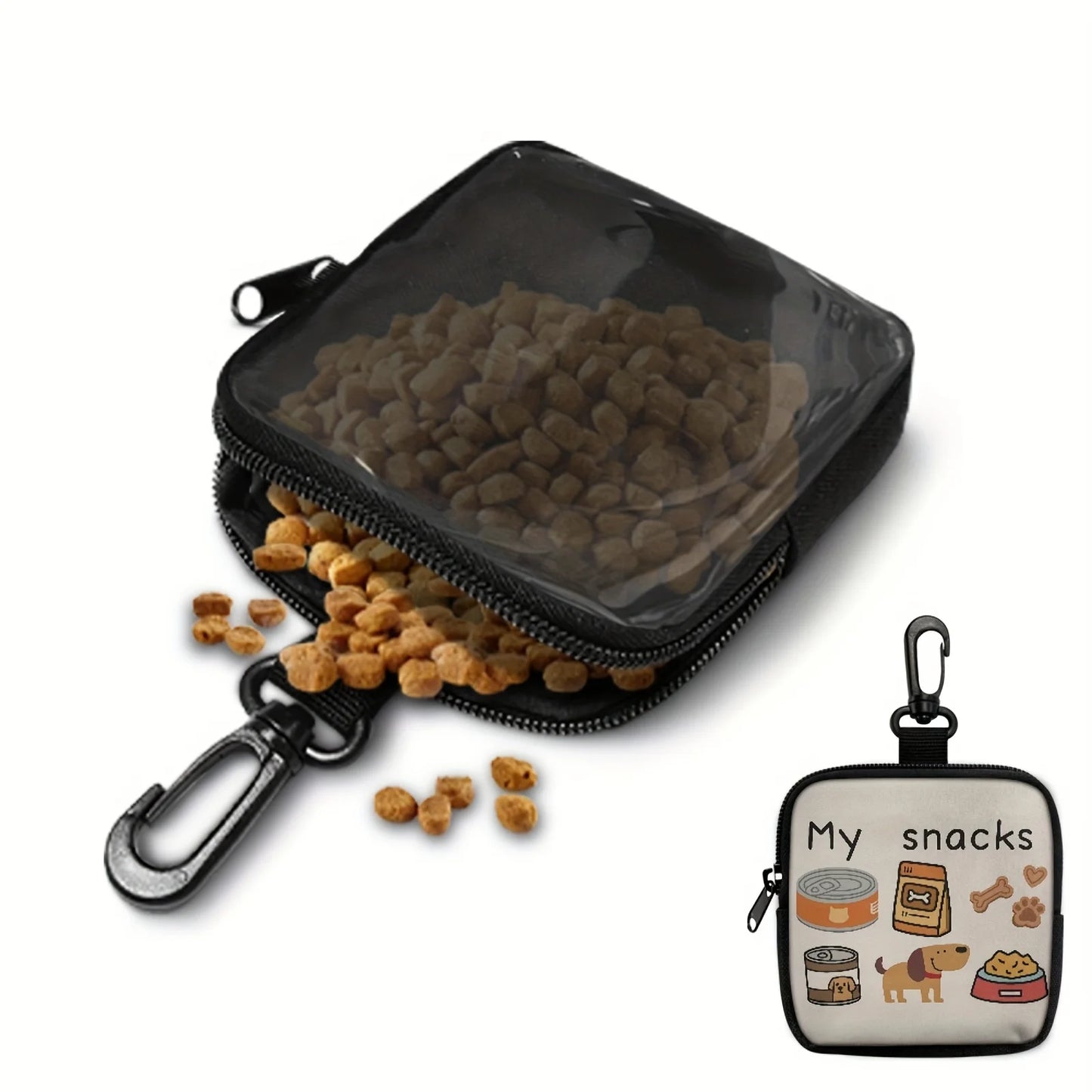 1 Piece Dog Print Dog Treat Bag with Hook and Zipper.