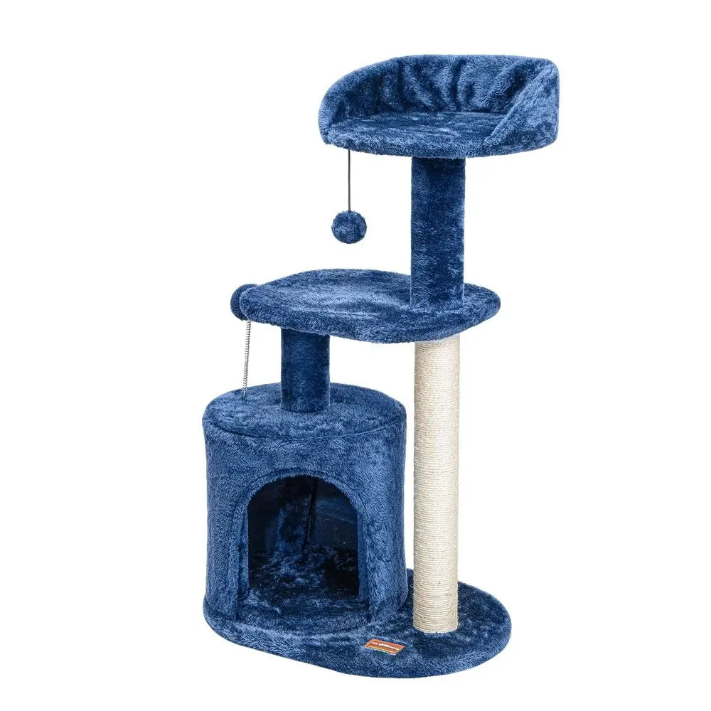 Small Blue Cat Tree for Kittens, 33.5 Condo with  Scratching Post.