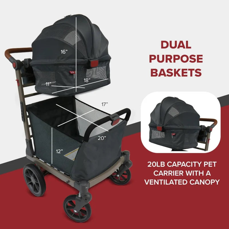 2026 New Pet Foldable Cart - Luxury & Dog Stroller with Large Shopping Basket, Cup Holders, . For Small Dogs or Cats (20 lb.).  Stroller has brakes.
