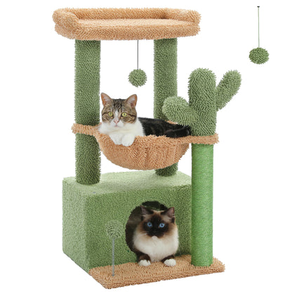 Cat Tree with Cat Condo, Scratching Post & Hammock