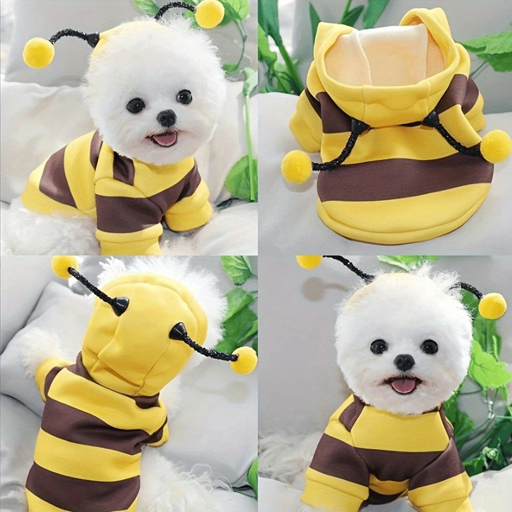 Cute Bee Costume for Dogs and Cats.  Warm Pet Sweater Outfit for Halloween and Every Day Wear.
