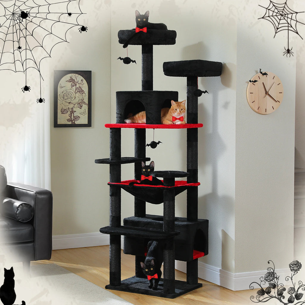 Large Cat Tree Tower Condo for Indoor Cats with Scratching Posts, Hammock, Perches and Toys.
