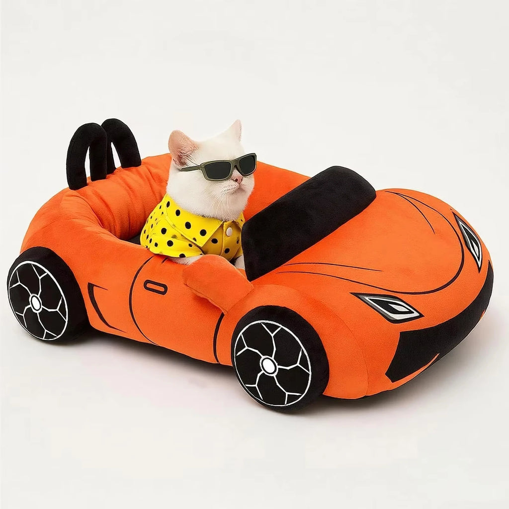 Cute Cat and Kitten Bed.  Soft,  Cozy,  Small Dog Bed with a Pillow and a Washable Pet Mat.  It's the  Puppy and Kitty Funny Supercar Cat Toys. For Pets under 30 lb.