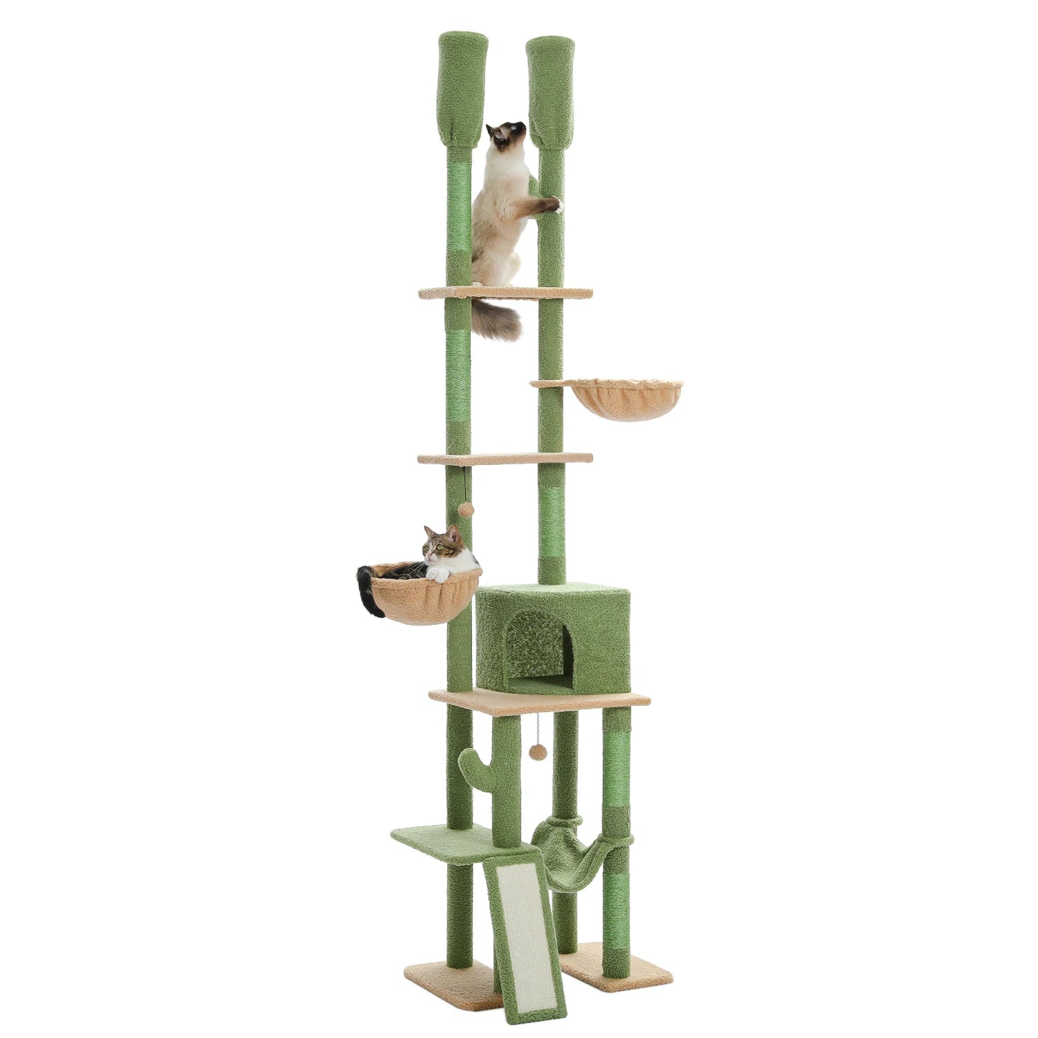 Cactus Cat Tree Tower 7 Tiers Cat Climbing Tree with Hammocks, Condos, Scratching Posts, Ladder and Cat Toys.