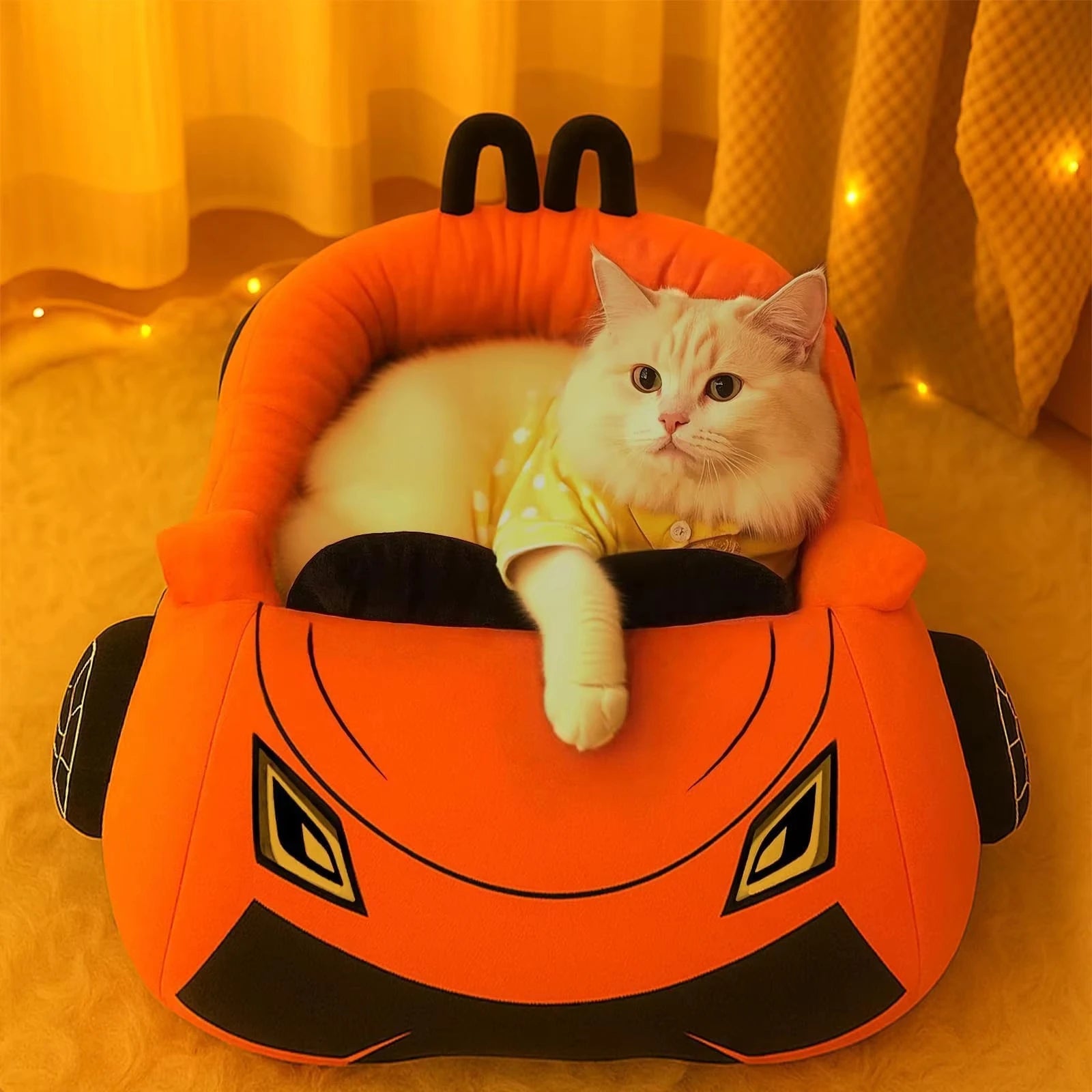 Cute Cat and Kitten Bed.  Soft,  Cozy,  Small Dog Bed with a Pillow and a Washable Pet Mat.  It's the  Puppy and Kitty Funny Supercar Cat Toys. For Pets under 30 lb.