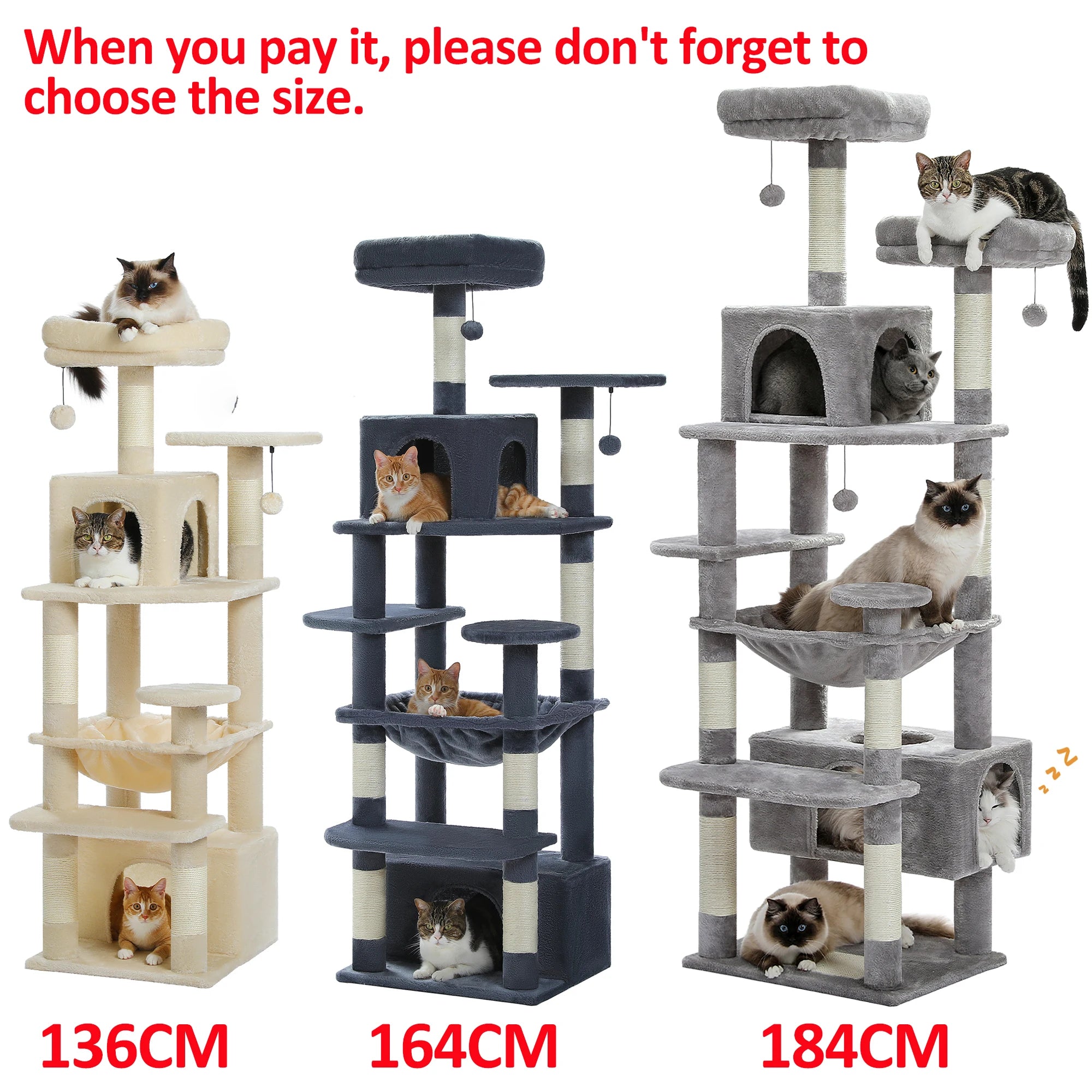 Large Cat Tree Tower Condo for Indoor Cats with Scratching Posts, Hammock, Perches and Toys.