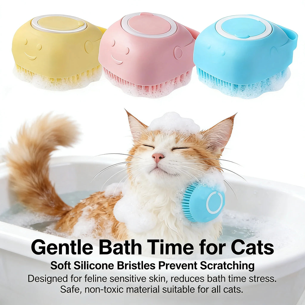 Pet Bath and Massage Brush with Shampoo Storage Silicone.