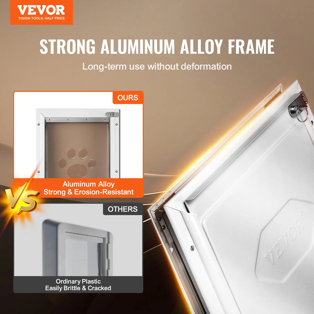 SucceBuy Pet Door Aluminum Frame with Lock and Flap System Weatherproof Doggy Door for Interior or Exterior.