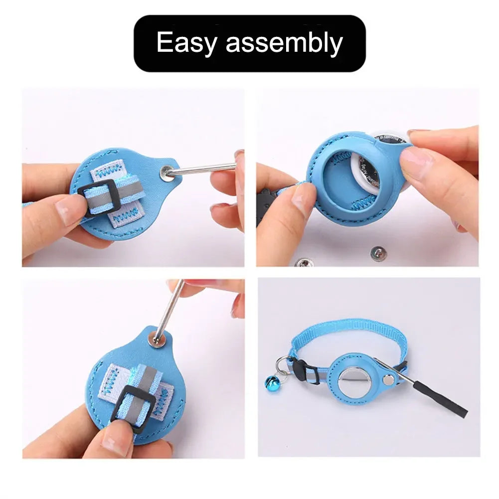 Reflective Cat Collar with Apple Air-Tag Holder Adjustable and Stylish Design for Kitten Safety.